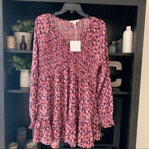 BeachLunchLounge Long Sleeve Boho Tunic Talia Earth Rose Large New